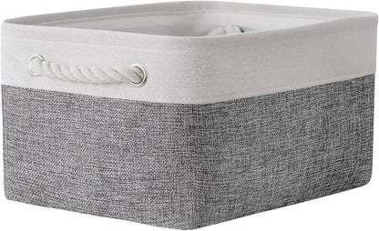 TheWarmHome Organization and Storage Basket for Shelves - 1 Pack 14x10x6.7 inch Collapsible Storage Bins, Fabric Storage Cubes for Closet Organizer Toy Gift Cloth (White & Grey)