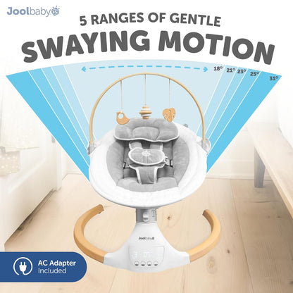 Jool Baby Nova Nature Baby Swing for Newborns – Natural Wood Toys, Electric Motorized Infant Swing, Bluetooth Music