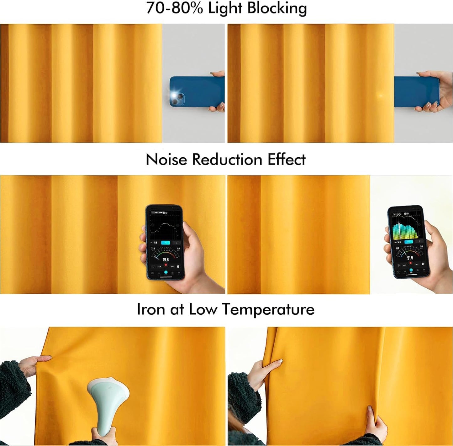 MIULEE Yellow Back Tab Blackout Curtain 96 Inch Long 2 Panels Set for Bedroom, Rod Pocket/Pinch Pleat Thermal Insulated Living Room Darkening Pleated Light Blocking Floor to Ceiling Drape