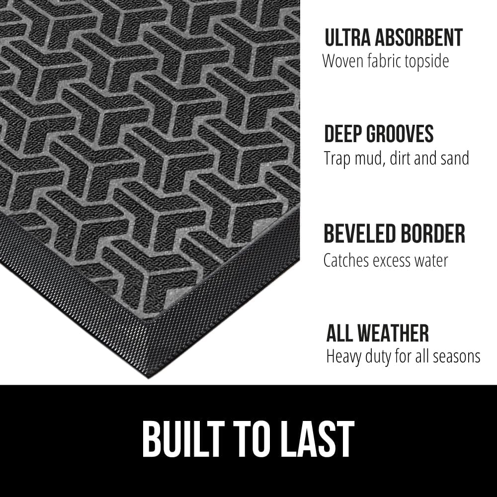 GORILLA GRIP 100% Waterproof All-Season WeatherMax Doormat, 72x24, US Designed Natural Rubber, Stain and Fade Resistant, Low Profile Indoor Outdoor Door Mats, Easy Clean Patio Mat, Slate Geometric