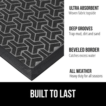 GORILLA GRIP 100% Waterproof All-Season WeatherMax Doormat, 72x24, US Designed Natural Rubber, Stain and Fade Resistant, Low Profile Indoor Outdoor Door Mats, Easy Clean Patio Mat, Slate Geometric