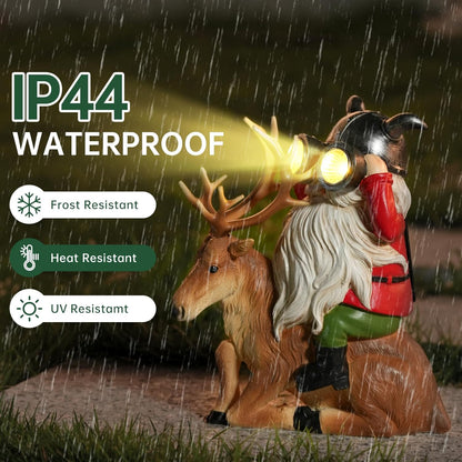 Garden Gnome Statues Resin Gnome Sitting On Deer Statues Solar Lights Outdoor Telescope Gnome Gifts for Yard, Patio Decor Gift (Deer Gnome)