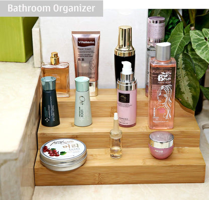 Step Spice Rack Set Cabinet Shelf Spice Holder, 3-Tier Bamboo Spice Organizers for Cabinet/Pantry/Cupboard/Countertop, Step Display Rack for Toy Suitable for Home/Office, 2 Pack Step Rack