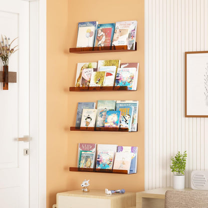 upsimples Acrylic Shelves for Wall Decor, 15" Display Shelf Perfume Organizer for Bathroom, Bedroom, Living Room, Floating Bookshelves for Kids, Clear Brown, 4 Pack