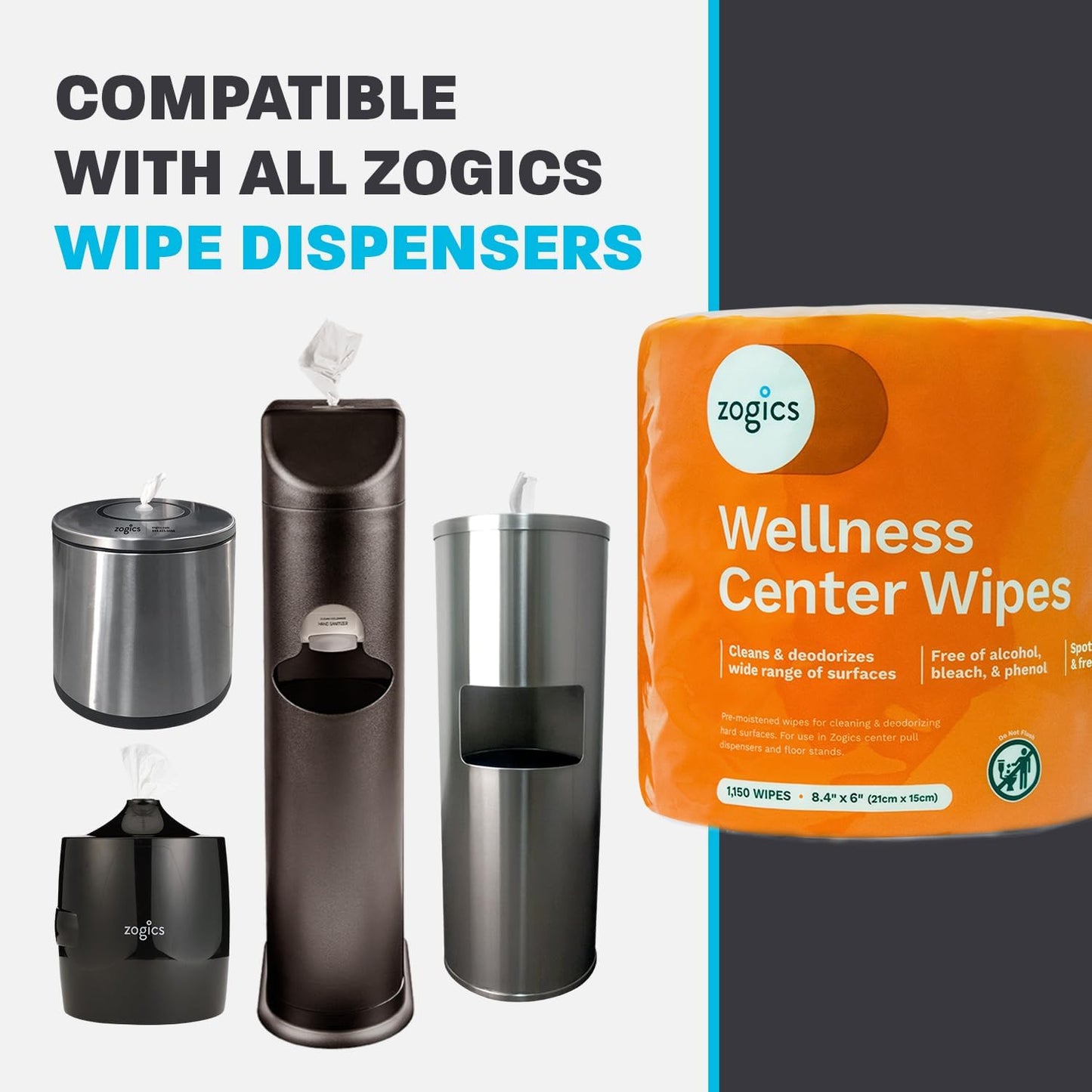 Zogics Wellness Center Cleaning Wipes – Gym Equipment Wipes for Cleaning Surfaces and Equipment, Durable and Safe Pre-Saturated (4,600 Count, 4 Rolls of 1150)