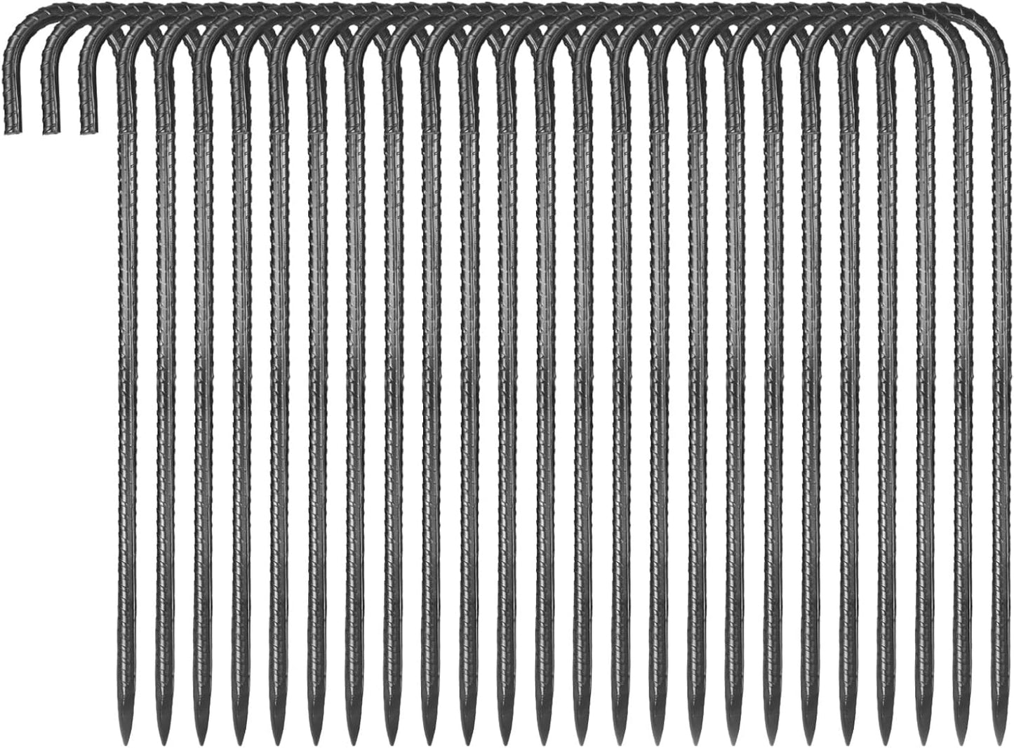 VEVOR Rebar Stakes, 16-Inch, Heavy-Duty 0.4 in Diameter J Hook, Galvanized Steel Ground Anchors with Chisel Point End & Rust-Resistant Coating, for Gardening Support, Fence, Camping Tents (24-Pack)