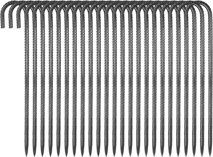 VEVOR Rebar Stakes, 16-Inch, Heavy-Duty 0.4 in Diameter J Hook, Galvanized Steel Ground Anchors with Chisel Point End & Rust-Resistant Coating, for Gardening Support, Fence, Camping Tents (24-Pack)