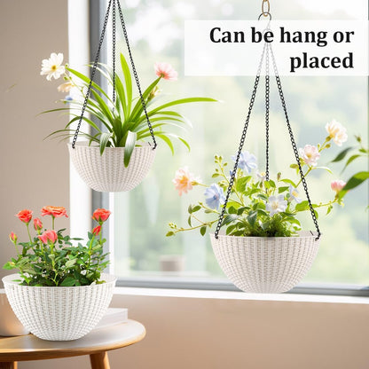 Hanging Planters for Indoor Outdoor Plants 8/10 Inch, 4 Packs Plant Hanger with Drainage Holes, Hanging Basket Flower Pot Perfect for Home, Office and Garden,White