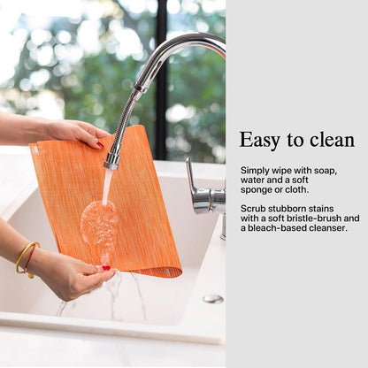 Placemats Set of 6 - Easy Clean Woven Vinyl Placemats for Dining Table, Indoor/Outdoor Place Mats, Washable PVC Table Mats （Orange）