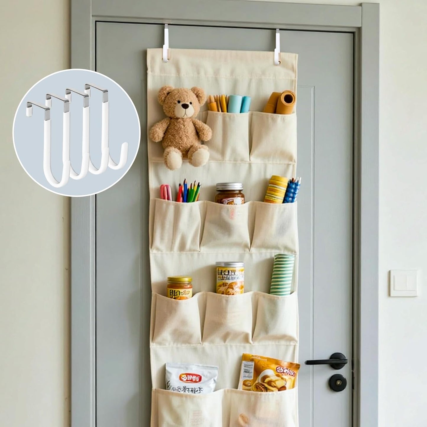 HOOSUN 4 Pack Over The Door Hooks,4.96In Hooks for Hanging Heavy Duty Door Hanger,Towel Hanger Hook Holders,Over Door Hangers Hooks Door Hanger Hooks for Hanging Clothes,Towels,Hats,Coats,Bags (White)