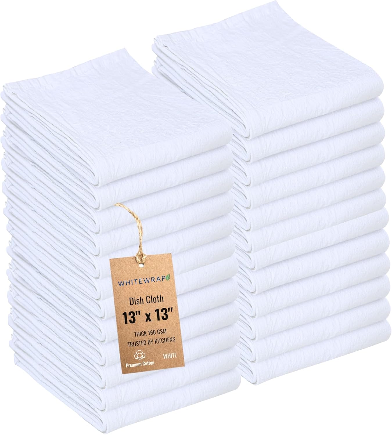 Dish Cloths Cotton| Kitchen Wash Cloth| Shop Towels Absorbent and Lint Free Flour Sack| Dishcloths for Kitchen Washing Dishes|Thick Absorbent Quick Dry Dish Rags | 24 Pack 13"x13" White