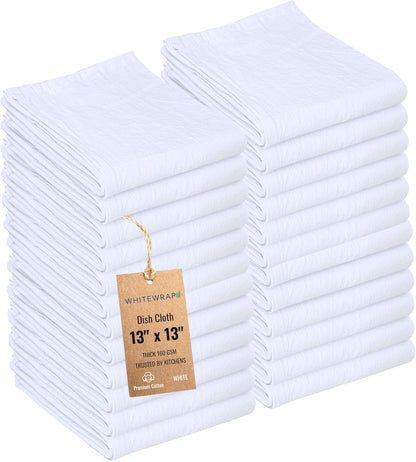 Dish Cloths Cotton| Kitchen Wash Cloth| Shop Towels Absorbent and Lint Free Flour Sack| Dishcloths for Kitchen Washing Dishes|Thick Absorbent Quick Dry Dish Rags | 24 Pack 13"x13" White