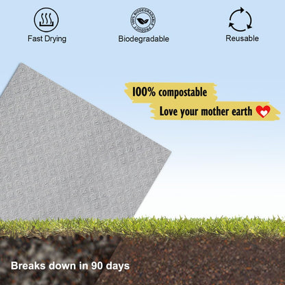 Swedish Dishcloths for Kitchen | 10 Pack Absorbent Cellulose Sponge Cloths Washable | Non-Scratch Reusable Paper Towels Quick Drying Cleaning Rag - Grey