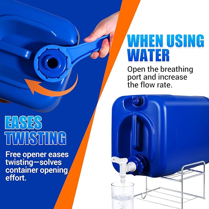 6.6 Gallon Emergency Water Storage Container with Spigot, BPA-Free Water Tank with Lid, Stackable Survival Storage for Disaster & Camping (1 Pack) (4 Pack Blue, 6.6 gal)