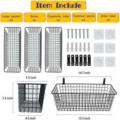 Joben Oligey 3 Set [Extra Large] Hanging Wall Baskets ,Wire Basket For Storage Pantry, Farmhouse Food Storage Kitchen Pantry Laundry Closet Garage RV ,Black