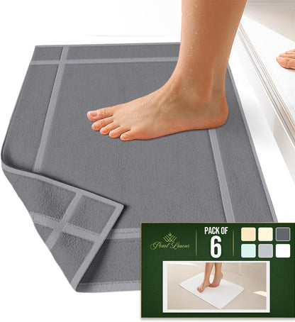 Pearl Linens Pack of 6 100% Cotton Bath Mat 20x30 inches, Soft & Absorbent Quick Dry Bathroom Mat Set, Not Bathroom Rugs, After Shower Mat, Bath Tub Mat, 687 GSM, Machine Washable, Light Gray
