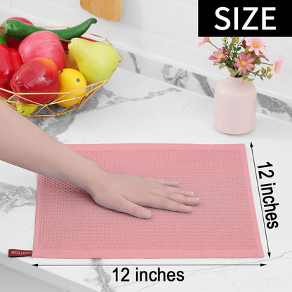 Homaxy 100% Cotton Waffle Weave Kitchen Dish Cloths, Ultra Soft Absorbent Quick Drying Dish Towels, 12 x 12 Inches, 6-Pack, Dried Rose