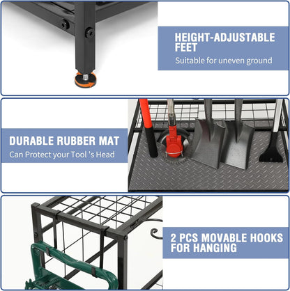 Garden Tool Organizer for Garage, Garden Tool Rack, Up to 58 Long Handled Tools, Yard Tool Holder for Garage, Shed, Outdoor, Tool Stand, Black (Garden Tool Rack)