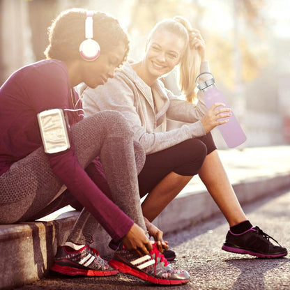 Neihepal 20 oz Insulated Water Bottles Bulk 2 Pack,Stainless Steel Double Wall Sport Bottle with Lid of Handle,Metal Reusable Thermoses Flask with Cup Cap for School,Cyclists,Gift (Pink,Set of 2)