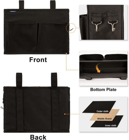 Surblue Caddy Hanging Organizer Bedside Storage Bag for Bunk and Hospital Beds, Black, Small