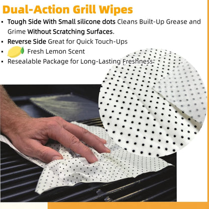 BBQ Dual Action Grill Tough Wipes,Grate and BBQ Disposable Wipes,Cleans and Absorbs Grease and Grime,Oil,Fat, and Dirt on Your Grill,Tools,Patio,Food-Safe,10 PCS Pack Giant Strength Wipes