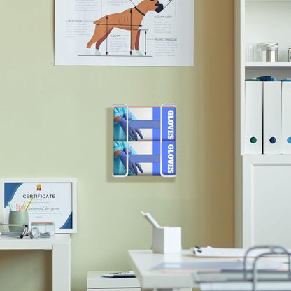 Disposable Glove and Facial Tissue Wire Rack, Dispenser, Wall Mount Design With Mounting Accessories Included, White Durable Metal Organizer Glove Dispenser for Home, Lab, Office and Food Service