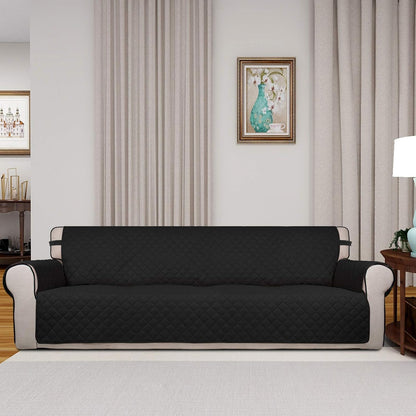 PureFit Reversible Quilted Sofa Cover, Water Resistant Slipcover Furniture Protector, Washable Couch Cover with Non Slip and Elastic Straps for Kids, Dogs, Pets (XX Large, Black/Beige)
