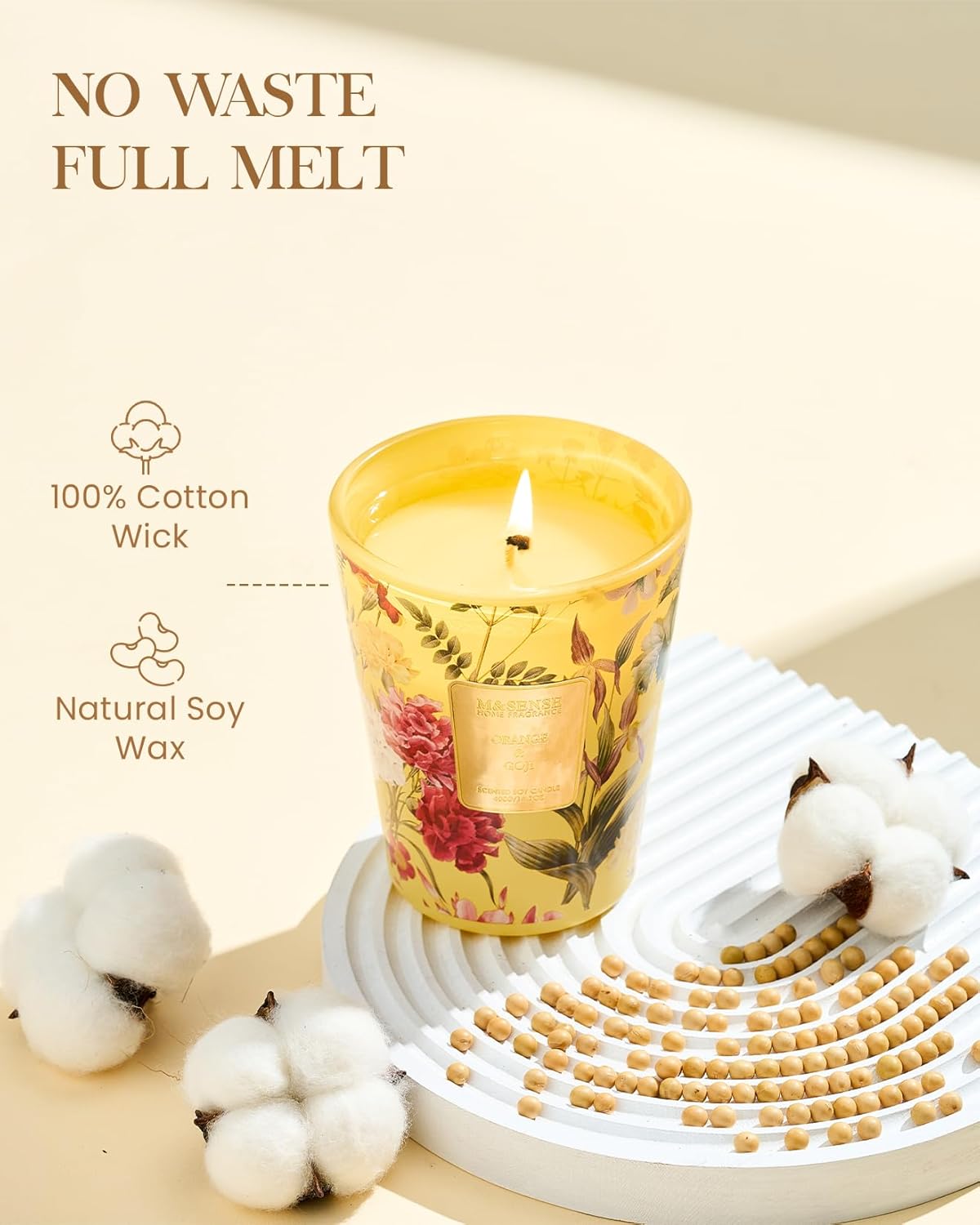 M&SENSE Orange Goji Scented Natural Soy Wax Candle, 14.1oz 60 Hours Long Lasting Slow Burning Candles for Home Decor, Aromatherapy Candle for Stress Relief