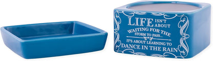 Life Learning Dance in Rain Blue Stoneware Electric 2-in-1 Jar Candle and Wax Tart Oil Warmer