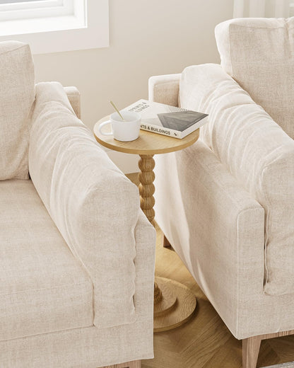 Masupu Round Side Table, Small End Table for Small Spaces, Pedestal Drink Table with Solid Wood Leg for Living Room, Bedroom, Corners(Natural)