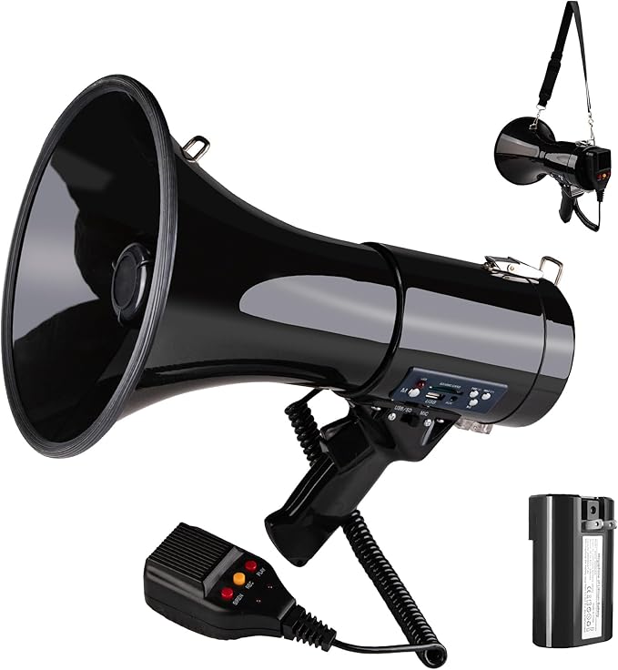 50 Watt Megaphone Bullhorn with Detachable Microphone, 240s Recording and Siren - Perfect for Indoor/Outdoor Sporting Events and Crowd Control