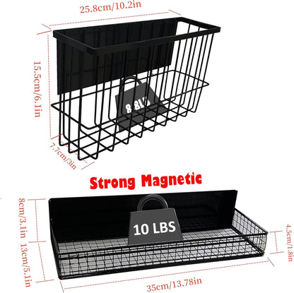 Bruda 2 Pack Magnetic Storage Rack for Spice, Magnetic Organization Shelf for Refrigerator, Fridge, Washing Machine, Oven, Coffee Maker, Metal Peg Board, Stacked Washer and Dryer 010