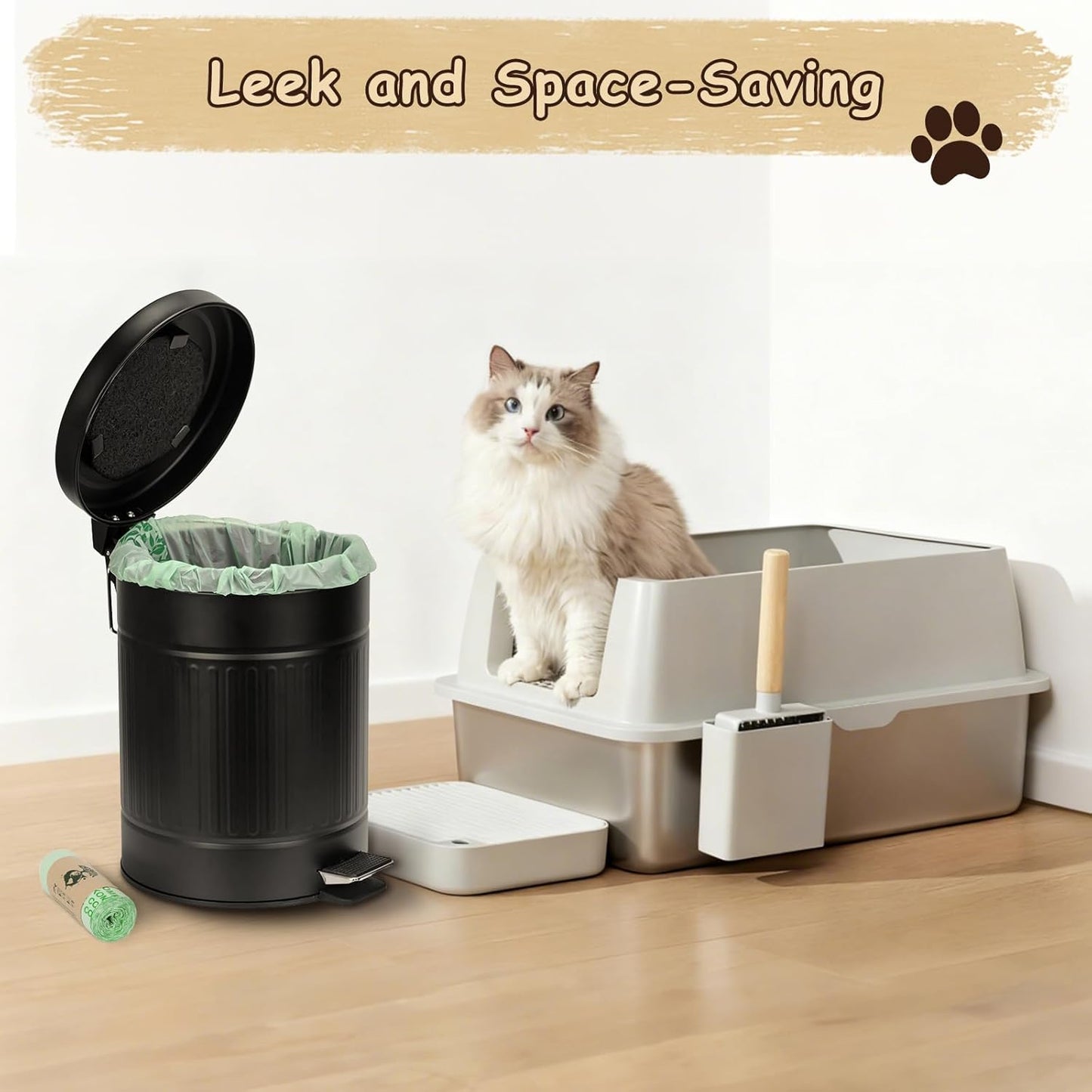 5L/1.3 Gal Dog Poop Trash Can with Lid - Stainless Steel Outdoor Pet Waste Bin, Step Pedal Soft Close Garbage Can for Backyard, Bathroom, Office - Odor Control, Farmhouse Retro Style (Black)