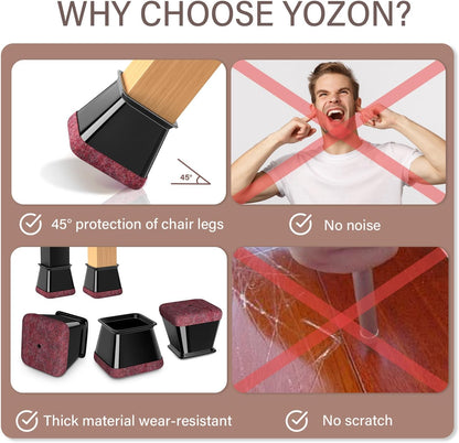YOZON Chair Leg Floor Protector Chair Leg Protectors for Hardwood Floors Felt Furniture Pads Silicone Caps Anti-Scratch Reduce Noise Black-16 Pcs Square L Fit:1-1/8" ~ 1-9/16" (27-40mm)