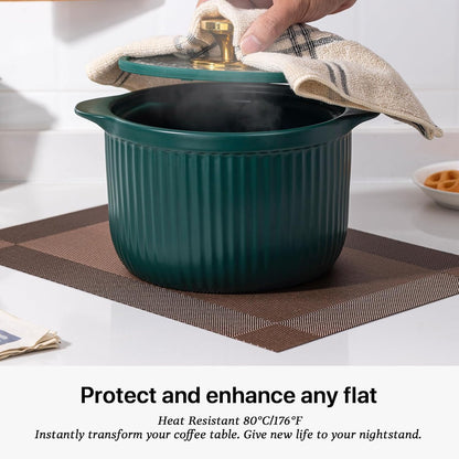 LEXMORE Placemats Set of 12 Vinyl/Plastic Woven Place Mats for Kitchen Table Indoor/Outdoor Washable Placemat Wipeable Dining Table Mats(G-Brown Cube)