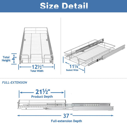 Pull Out Cabinet Organizer 12½" W x 21½" D, Heavy Duty Cabinet Pull Out Shelves, Slide Out Drawers Organization for Kitchen Cabinets Bathroom