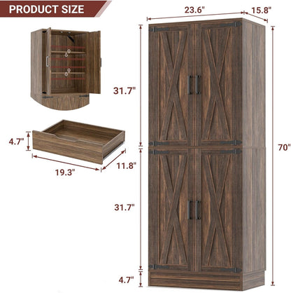 Unikito 71" Farmhouse Kitchen Pantry Storage Cabinet with Barn Doors, Adjustable Shelves & Drawer Organizer, Versatile Tall Storage Cupboard for Dining Room, Bathroom, Utility Room, Weathered Brown