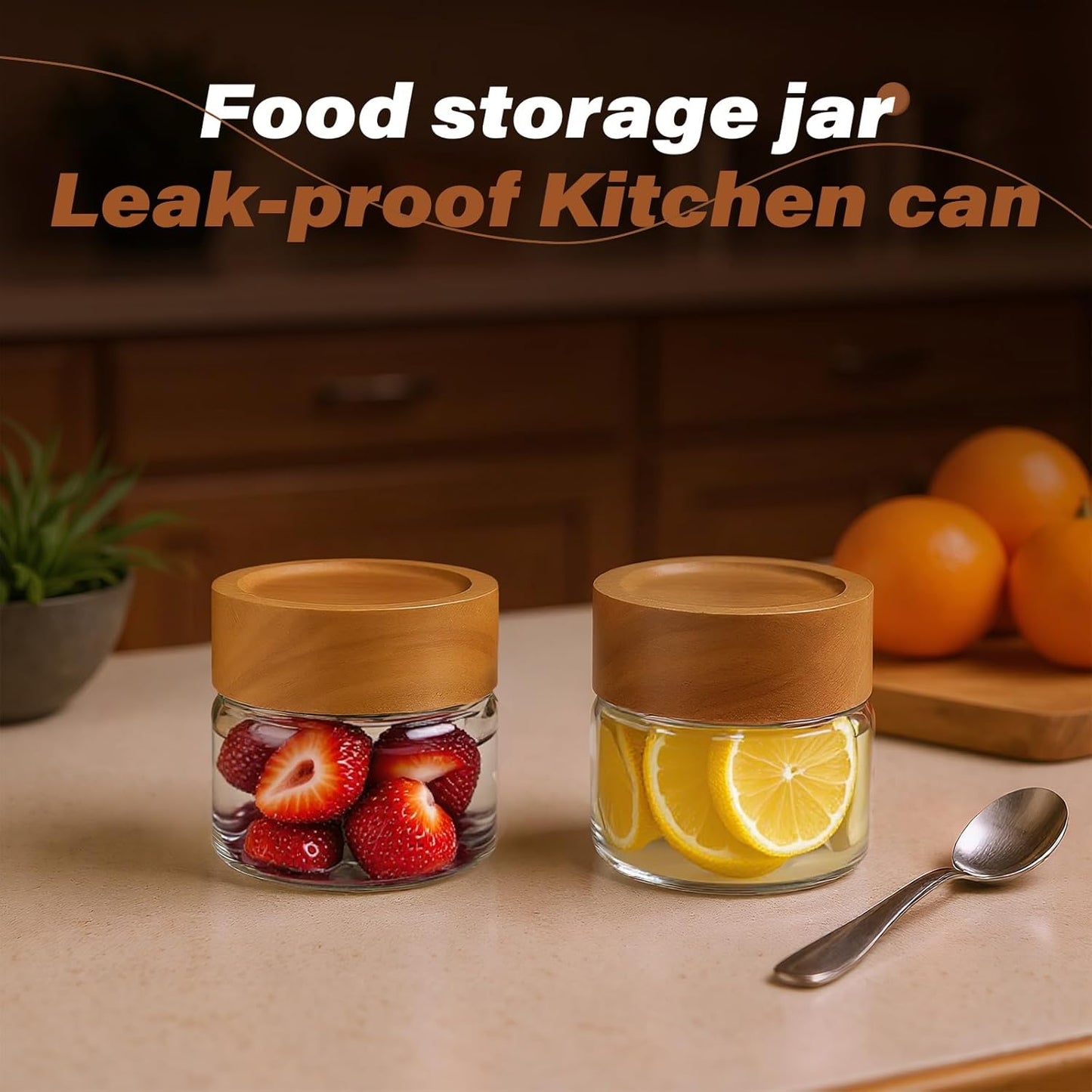 6-Pack 4 oz Stackable Airtight Glass Canisters with Acacia Lids - Small Mason Jars for Overnight Oats, Spice Storage, Herb Keepers, Pantry Organization and Dry Food Storage