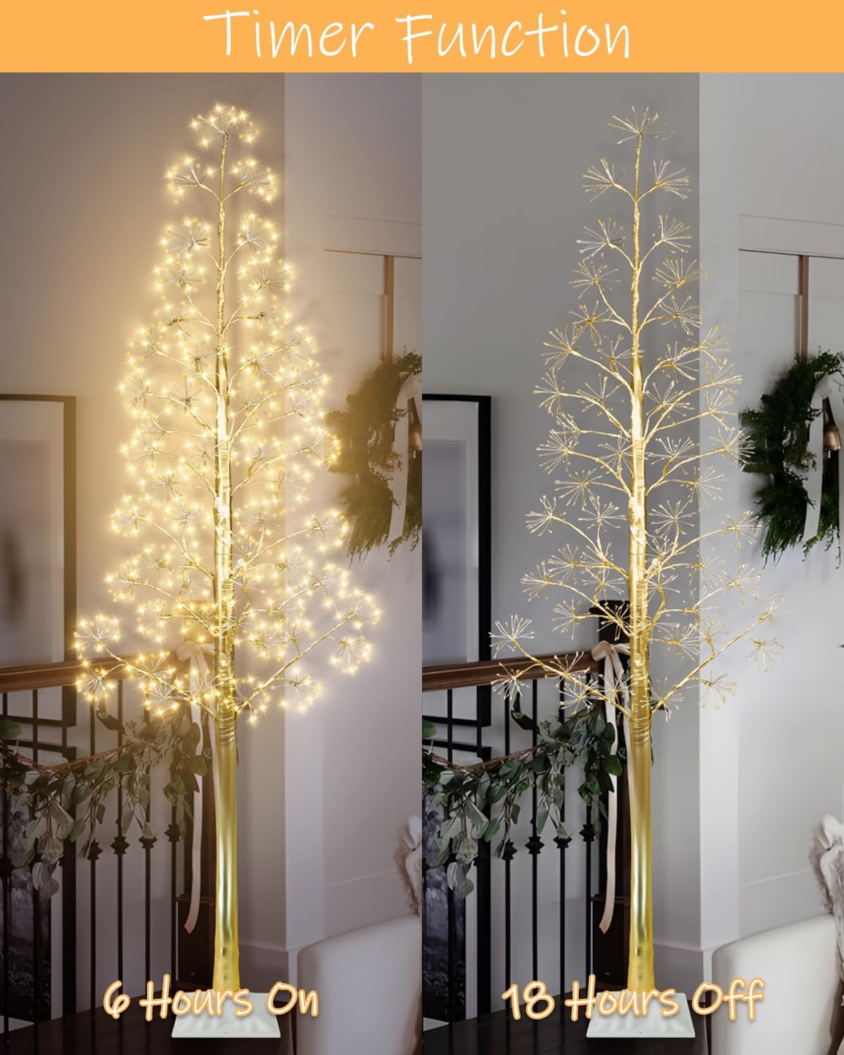 8FT Lighted Birch Tree Christmas Artificial Twig Tree with 1020 LED Lights Timer 8 Mode Xmas Tree for Holiday Party Wedding Indoor Outdoor Decor
