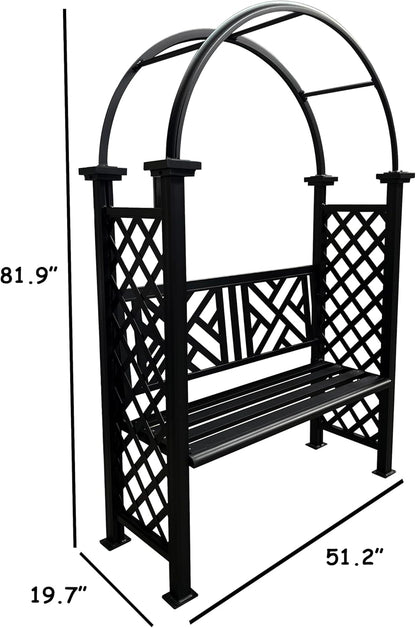 Black Aluminum Garden Arbor Arch with 2-Seater Bench
