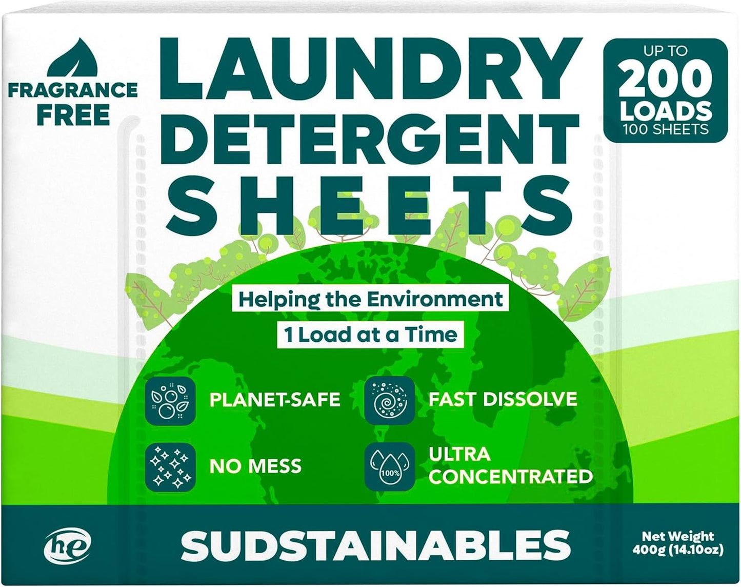Sudstainables Eco Friendly Laundry Detergent Sheets - (200 Count), Unscented, Zero Waste, Plastic Free, Ultra Cleaning Strength, Sensitive Skin Safe, Saves Space