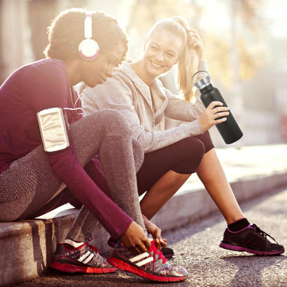 Neihepal 20 oz Insulated Water Bottles Bulk 8 Pack,Stainless Steel Double Wall Sport Bottle with Lid of Handle,Metal Reusable Flask with Cup Cap for School,Hikers,Gift (Black,Set of 8)