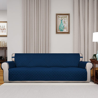 PureFit Reversible Quilted Sofa Cover, Water Resistant Slipcover Furniture Protector, Washable Couch Cover with Non Slip and Elastic Straps for Kids, Dogs, Pets (XX Large, Navy/Navy)