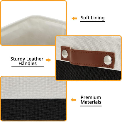 DULLEMELO Small Storage Bin, Collapsible Rectangular Fabric Basket for Organizing, Shelves, Closets, Nursery, Home, Office, Empty Gift Basket (White&Black)