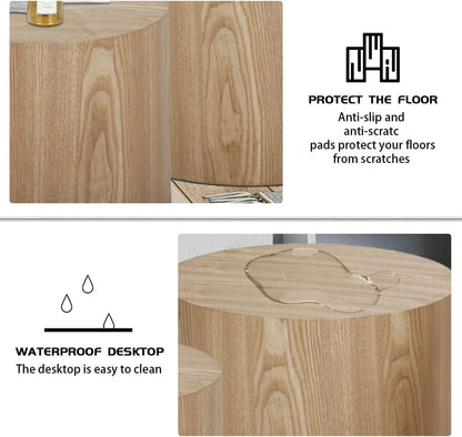 Nesting Coffee Table Set of 2, Modern Round Coffee Table with Non-Slip Feet, Oak Wooden Circle Accent Tables for Small Spaces Living Room Bedroom Balcony Office Drum Side Table