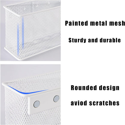 White Magnetic Basket, Magnetic Shelf Pencil Holder for Refrigerator, Wire Mesh Magnetic Bin, Magnetic Organizer Whiteboard Desktop Storage, 6.29"x2.28"x3.54"