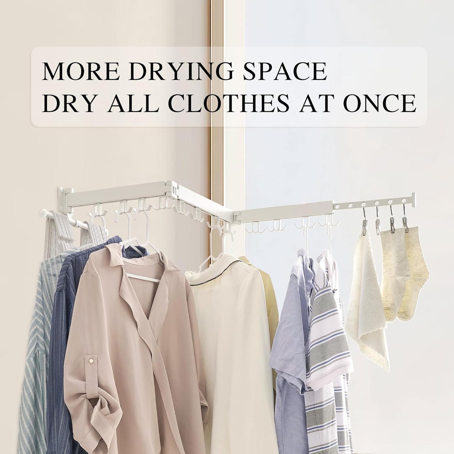 Wall Mounted Clothes Drying Rack,Drying Rack Clothing Wall Mount with Foldable Features(Tri-Fold),Space Saver,Wall Mounted Drying Rack for Laundry Balcony Bathroom (White)