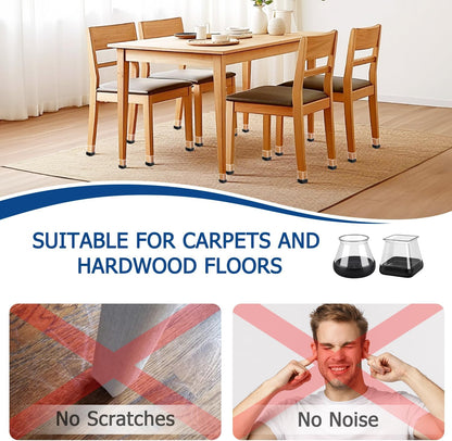 2024 New Chair Leg Floor Protectors Furniture Sliders for Hardwood Floors and Carpet Silicone Non Slip Reduce Noise 28 Pcs Clear Square XL Fit:1-1/2" ~ 1-3/4"