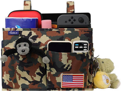 Surblue Bedside Caddy Hanging Organizer Storage Bag Pocket for Bunk, Hospital Beds, College Dorm Rooms, Baby Bed Rails, Wheelchair Side Bag, Camp Chairs, 4 Pockets and 2 Hooks (Small Jungle)