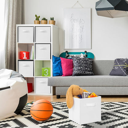 Stero Fabric Storage Bins 6 Pack Fun Colored Durable Storage Cubes with Handles Foldable Cube Baskets for Home, Kids Room, Closet and Toys Organization White